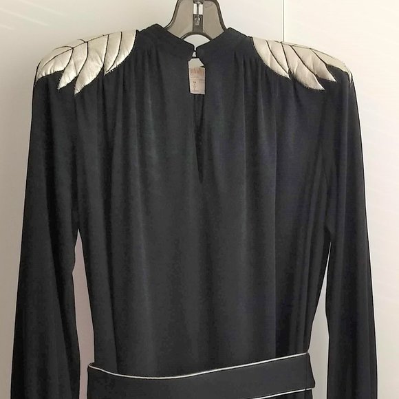 vintage 80s black midi party dress puffy leaf shoulder 🎈HOST PICK🎈x3 - Picture 2 of 14